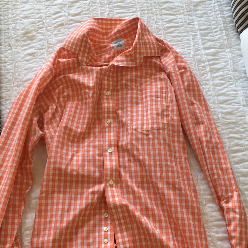 Brooks brothers orange and white button up polo